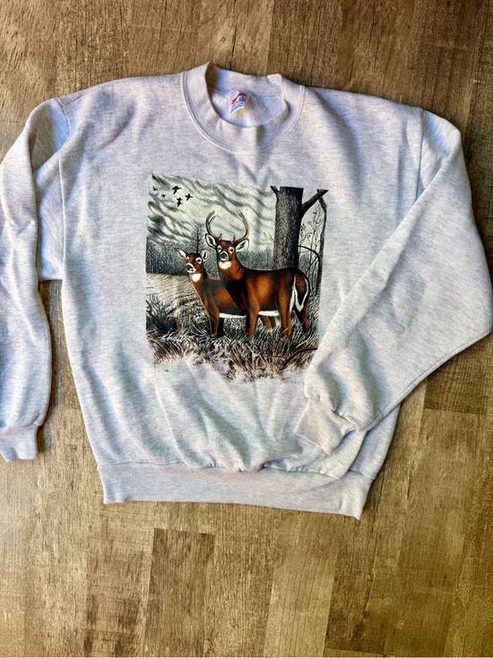 Jerzees Other - Vintage 90s Jerzees Deer Buck Nature Graphic Crewneck Sweatshirt Ash Grey